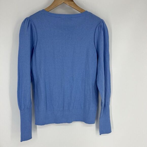 LOFT Sweater Size Small Sky Blue Long Sleeve Pullover Puff Sleeve Knit Crew Neck - Picture 7 of 10